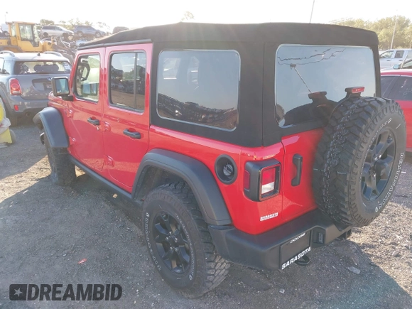 2022 Jeep Wrangler Unlimited Willys with VIN 1C4HJXDN3NW129708, listed as a IAAI auction lot 42025893 with 14,548 mi miles and . Bid and sale history available at DreamBid. Image 3.
