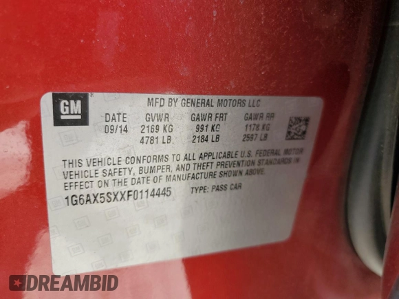 2015 Cadillac CTS Luxury AWD with VIN 1G6AX5SXXF0114445, listed as a Copart auction lot 52161005 with 40,402 mi miles and Salvage title. Bid and sale history available at DreamBid. Image 13.