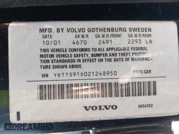 2002 Volvo S80 с VIN YV1TS91D021248950, выставлен на аукционе IAAI как лот 42416721 с пробегом 216 210 миль миль и . История ставок и продаж доступна на DreamBid. Изображение 9.