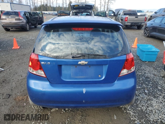 2006 Chevrolet Aveo LT with VIN KL1TG66696B590159, listed as a Copart auction lot 45718405 with 77,786 mi miles and Salvage title. Bid and sale history available at DreamBid. Image 6.