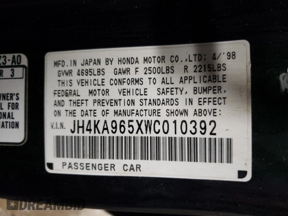 1998 Acura RL Premium with VIN JH4KA965XWC010392, listed as a Copart auction lot 88821685 with 181,639 mi miles and Salvage Title. Bid and sale history available at carsss.com. Image 14.