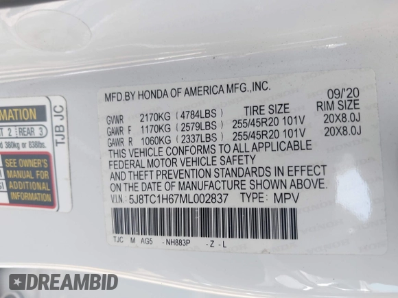 2021 Acura RDX w/A-Spec Package с VIN 5J8TC1H67ML002837, выставлен на аукционе IAAI как лот 42065066 с пробегом 105 000 миль миль и . История ставок и продаж доступна на DreamBid. Изображение 9.