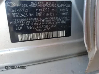 2013 Hyundai Sonata Limited with VIN 5NPEC4AC8DH633464, listed as a Copart auction lot 51909005 with 75,042 mi miles and Salvage Title. Bid and sale history available at DreamBid. Image 12.