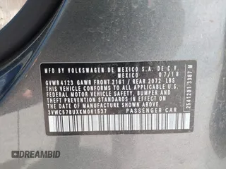 2019 Volkswagen Jetta S z VIN 3VWC57BUXKM061537, wystawiony jako IAAI lot #42170921 z przebiegiem 88 476 mil mil oraz . Historia ofert i sprzedaży dostępna na DreamBid. Obrazek 9.