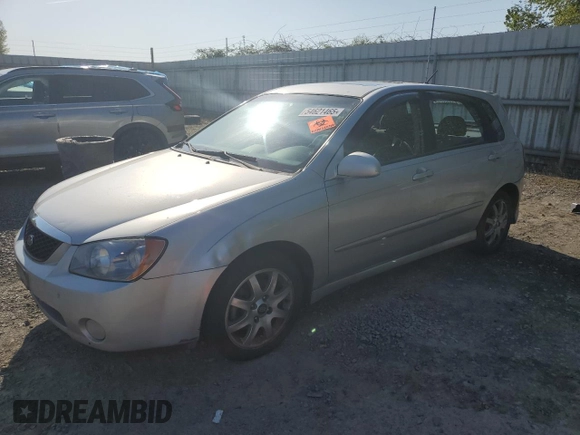 2005 Kia Spectra with VIN KNAFE161355121968, listed as a Copart auction lot 54621465 with 221,951 mi miles and Clean Title. Bid and sale history available at carsss.com. Image 1.