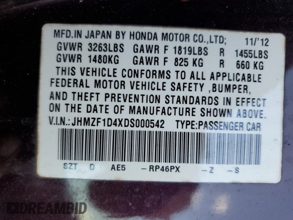 2013 Honda CR-Z z VIN JHMZF1D4XDS000542, wystawiony jako Copart lot #56967755 z przebiegiem 121 513 mil mil oraz Szkoda całkowita • Salvage title. Historia ofert i sprzedaży dostępna na DreamBid. Obrazek 12.