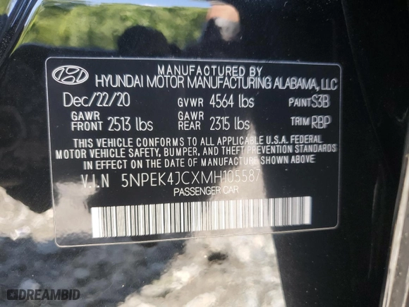 2021 Hyundai Sonata N Line with VIN 5NPEK4JCXMH105587, listed as a Copart auction lot 56656674 with 46,290 mi miles and Salvage Title. Bid and sale history available at carsss.com. Image 12.