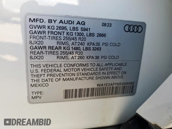 2024 Audi Q5 S line Premium Plus z VIN WA1E2AFY5R2005452, wystawiony jako Copart lot #58504615 z przebiegiem 12 735 mil mil oraz Szkoda całkowita • Salvage title. Historia ofert i sprzedaży dostępna na DreamBid. Obrazek 14.