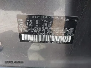 2022 Subaru Legacy with VIN 4S3BWAB60N3012220, listed as a IAAI auction lot 42235550 with 65,861 mi miles and . Bid and sale history available at DreamBid. Image 9.