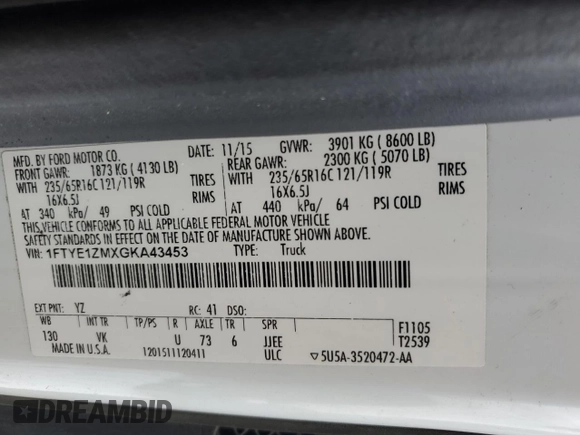 2016 Ford Transit Cargo with VIN 1FTYE1ZMXGKA43453, listed as a Copart auction lot 85544304 with 145,540 mi miles and Salvage Title. Bid and sale history available at carsss.com. Image 12.