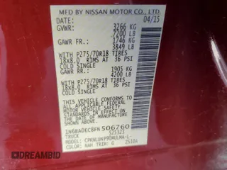 2015 Nissan Titan Pro-4X with VIN 1N6BA0EC8FN506760, listed as a Copart auction lot 54798324 with Not provided miles and Salvage title. Bid and sale history available at DreamBid. Image 12.