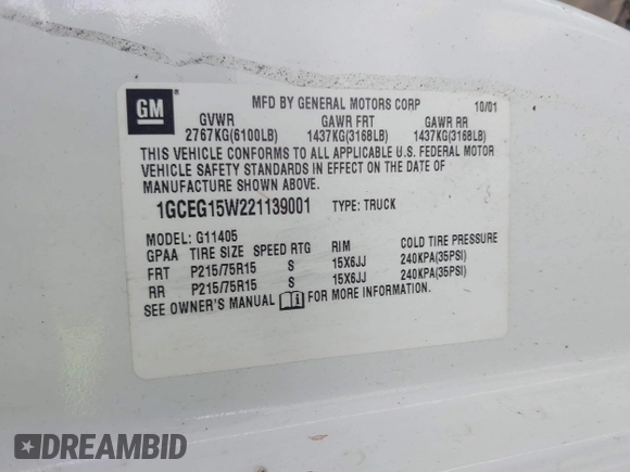 2002 Chevrolet City Express Cargo z VIN 1GCEG15W221139001, wystawiony jako IAAI lot #42185165 z przebiegiem Nie podano mil oraz . Historia ofert i sprzedaży dostępna na DreamBid. Obrazek 9.