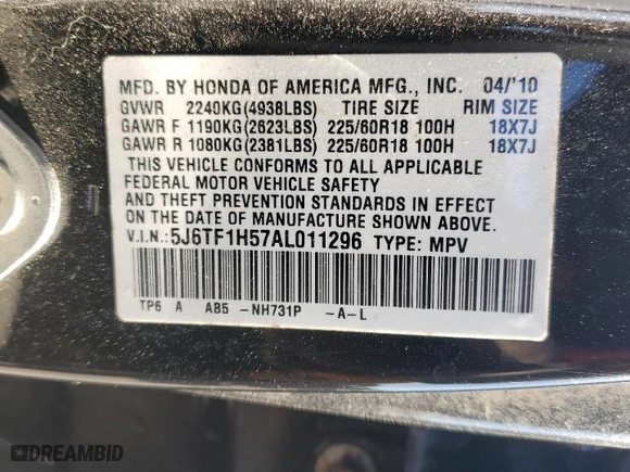 2010 Honda Accord Crosstour EX-L with VIN 5J6TF1H57AL011296, listed as a Copart auction lot 50495385 with 192,282 mi miles and Salvage Title. Bid and sale history available at carsss.com. Image 15.