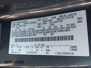 2019 Ford Escape SE z VIN 1FMCU0GD4KUA91551, wystawiony jako IAAI lot #41590151 z przebiegiem Nie podano mil oraz . Historia ofert i sprzedaży dostępna na DreamBid. Obrazek 9.