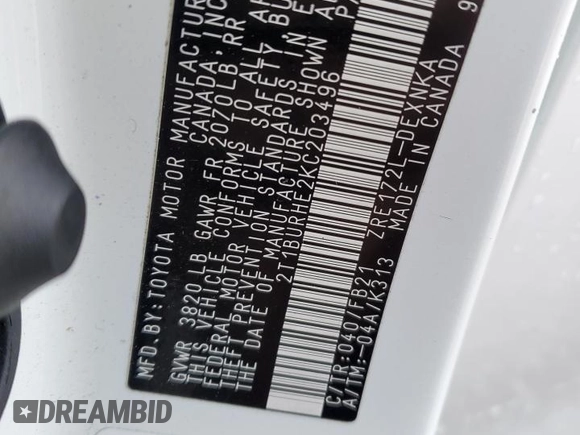 2019 Toyota Corolla L with VIN 2T1BURHE2KC203496, listed as a Copart auction lot 49132655 with 122,309 mi miles and Salvage Title. Bid and sale history available at DreamBid. Image 13.