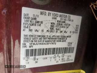2012 Ford Expedition Limited with VIN 1FMJU1K5XCEF17672, listed as a Copart auction lot 86568064 with 168,222 mi miles and Salvage title. Bid and sale history available at DreamBid. Image 13.