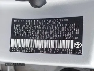 2016 Toyota Corolla L with VIN 5YFBURHE8GP540861, listed as a IAAI auction lot 42034849 with 37,443 mi miles and . Bid and sale history available at DreamBid. Image 9.