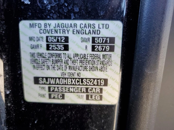 2012 Jaguar XF Portfolio with VIN SAJWA0HBXCLS52419, listed as a Copart auction lot 41492245 with 188,378 mi miles and Salvage Title. Bid and sale history available at carsss.com. Image 14.