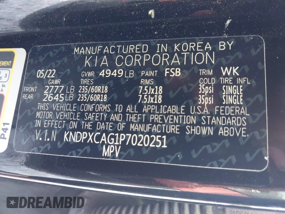 2023 Kia Sportage SX-Prestige with VIN KNDPXCAG1P7020251, listed as a IAAI auction lot 42364221 with 129,885 mi miles and . Bid and sale history available at DreamBid. Image 9.