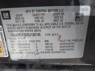2013 Buick Enclave Leather with VIN 5GAKRCKD2DJ136745, listed as a IAAI auction lot 41949737 with 178,531 mi miles. Bid and sale history available at carsss.com. Image 9.