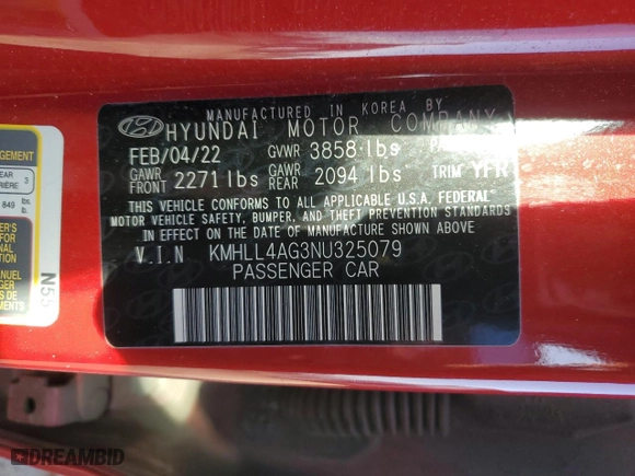 2022 Hyundai Elantra SE with VIN KMHLL4AG3NU325079, listed as a Copart auction lot 48856455 with 68,059 mi miles and Salvage Title. Bid and sale history available at carsss.com. Image 15.