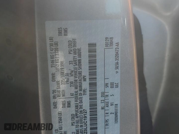 2020 Ford Escape Titanium Hybrid with VIN 1FMCU9DZ0LUC19127, listed as a Copart auction lot 64840315 with Not provided miles and Salvage title. Bid and sale history available at DreamBid. Image 12.