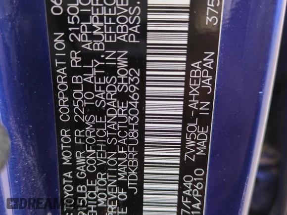 2017 Toyota Prius Two with VIN JTDKBRFU8H3046932, listed as a Copart auction lot 60552315 with 111,938 mi miles and Salvage title. Bid and sale history available at DreamBid. Image 12.