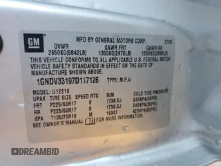 2007 Chevrolet Uplander 3LT with VIN 1GNDV33197D117126, listed as a Copart auction lot 48337695 with 90,620 mi miles and Salvage Title. Bid and sale history available at DreamBid. Image 14.