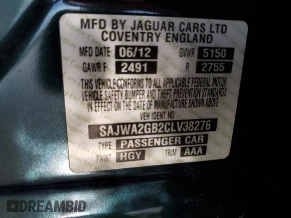 2012 Jaguar XJ XJL with VIN SAJWA2GB2CLV38276, listed as a Copart auction lot 57800995 with 84,358 mi miles and Clean title. Bid and sale history available at DreamBid. Image 12.