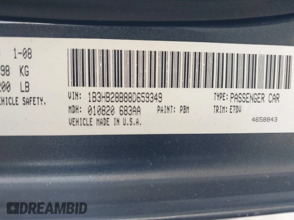 2008 Dodge Caliber SE with VIN 1B3HB28B88D659349, listed as a IAAI auction lot 41568767 with 87,965 mi miles. Bid and sale history available at carsss.com. Image 9.