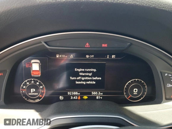 2017 Audi Q7 Premium Plus with VIN WA1LAAF7XHD034157, listed as a Copart auction lot 53915115 with 92,388 mi miles and Salvage Title. Bid and sale history available at carsss.com. Image 9.