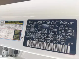 2017 Hyundai Santa Fe Limited Ultimate with VIN KM8SRDHF0HU212900, listed as a IAAI auction lot 39857730 with 86,682 mi miles. Bid and sale history available at carsss.com. Image 9.