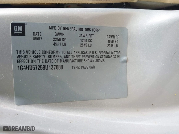 2008 Buick Lucerne CXL with VIN 1G4HD57258U137088, listed as a IAAI auction lot 41720097 with 157,247 mi miles. Bid and sale history available at carsss.com. Image 9.
