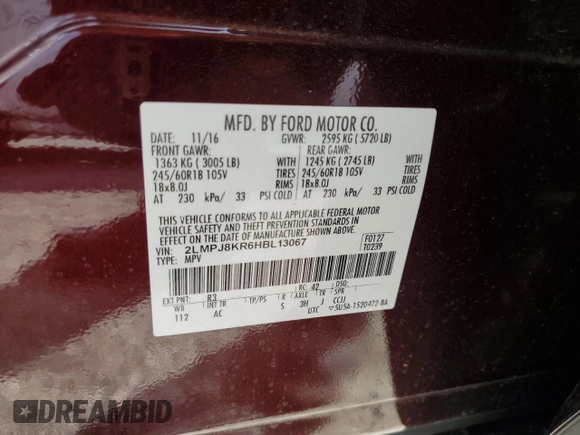 2017 Lincoln MKX Select with VIN 2LMPJ8KR6HBL13067, listed as a Copart auction lot 43428465 with 78,422 mi miles and Salvage Title. Bid and sale history available at carsss.com. Image 13.