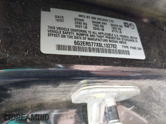 2008 Pontiac G8 z VIN 6G2ER577X8L132762, wystawiony jako IAAI lot #41510878 z przebiegiem 105 354 mil mil oraz . Historia ofert i sprzedaży dostępna na DreamBid. Obrazek 9.