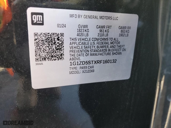 2024 Chevrolet Malibu LT with VIN 1G1ZD5STXRF160132, listed as a Copart auction lot 46398595 with 23,740 mi miles and Clean Title. Bid and sale history available at carsss.com. Image 12.