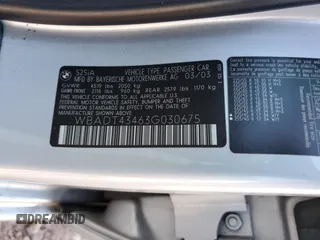 2003 BMW 5 Series 525iA with VIN WBADT43463G030675, listed as a Copart auction lot 43377015 with 121,395 mi miles and Salvage Title. Bid and sale history available at carsss.com. Image 12.