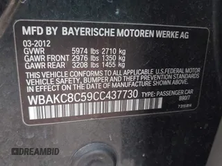 2012 BMW 7 Series 750Li xDrive with VIN WBAKC8C59CC437730, listed as a IAAI auction lot 41427243 with 91,832 mi miles and . Bid and sale history available at DreamBid. Image 9.
