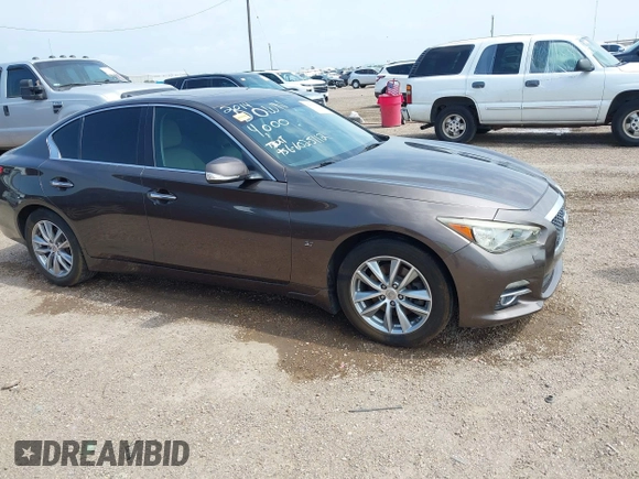 2014 Infiniti Q50 Sport with VIN JN1BV7ARXEM690925, listed as a IAAI auction lot 42163630 with 130,931 mi miles and . Bid and sale history available at carsss.com. Image 1.