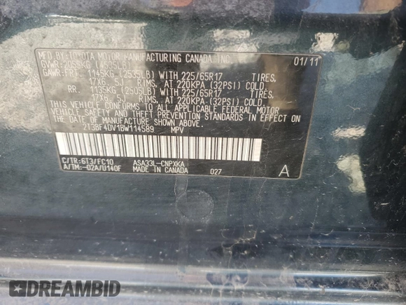 2011 Toyota RAV4 with VIN 2T3BF4DV1BW114589, listed as a Copart auction lot 48889725 with 162,994 mi miles and Salvage Title. Bid and sale history available at carsss.com. Image 13.