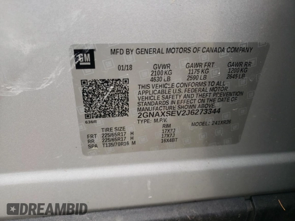 2018 Chevrolet Equinox LT with VIN 2GNAXSEV2J6273344, listed as a Copart auction lot 54433804 with 36,303 mi miles and Salvage Title. Bid and sale history available at carsss.com. Image 16.