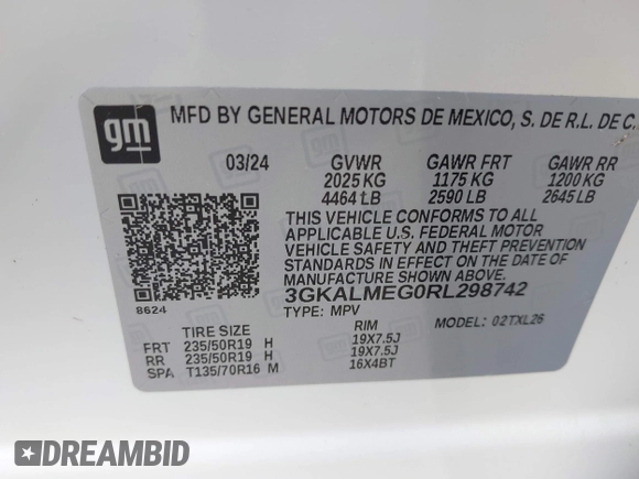 2024 GMC Terrain SLE с VIN 3GKALMEG0RL298742, выставлен на аукционе IAAI как лот 42078232 с пробегом Не указан миль и . История ставок и продаж доступна на DreamBid. Изображение 9.