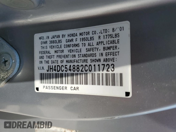 2002 Acura RSX Auto with VIN JH4DC54882C011723, listed as a Copart auction lot 64187865 with 106,692 mi miles and Clean title. Bid and sale history available at DreamBid. Image 13.
