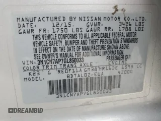 2016 Nissan Versa SV with VIN 3N1CN7AP7GL850033, listed as a Copart auction lot 52629465 with 103,707 mi miles and Salvage Title. Bid and sale history available at DreamBid. Image 12.