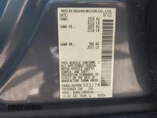 2013 Nissan Altima SV with VIN 1N4AL3APXDC123274, listed as a IAAI auction lot 42137247 with 160,286 mi miles and . Bid and sale history available at DreamBid. Image 9.