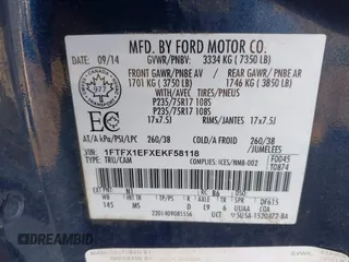 2014 Ford F-150 XL with VIN 1FTFX1EFXEKF58118, listed as a IAAI auction lot 41019106 with 119,933 mi miles. Bid and sale history available at carsss.com. Image 9.