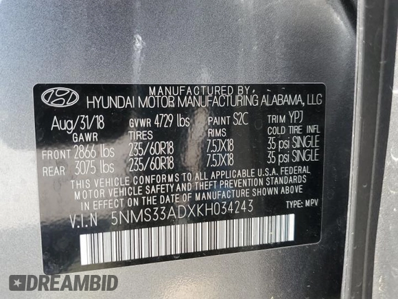 2019 Hyundai Santa Fe SEL Plus z VIN 5NMS33ADXKH034243, wystawiony jako Copart lot #53391755 z przebiegiem 25 857 mil mil oraz Nie do naprawy • Non repairable. Historia ofert i sprzedaży dostępna na DreamBid. Obrazek 14.