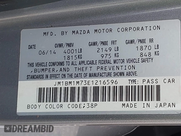 2014 Mazda 3 i Grand Touring with VIN JM1BM1M73E1216596, listed as a IAAI auction lot 41621165 with 127,235 mi miles and . Bid and sale history available at DreamBid. Image 9.