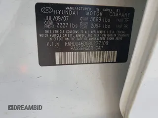 2008 Hyundai Elantra GLS with VIN KMHDU46D08U277108, listed as a IAAI auction lot 42521921 with 264,288 mi miles and . Bid and sale history available at DreamBid. Image 9.