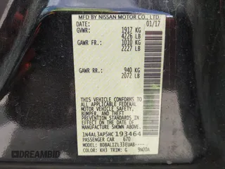 2017 Nissan Altima SV with VIN 1N4AL3AP5HC193464, listed as a IAAI auction lot 42558731 with 188,916 mi miles and . Bid and sale history available at DreamBid. Image 9.